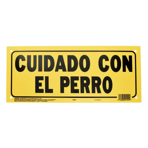 Letrero Cuidado Con El Perro Hyko Plástico Amarillo 15.3X3"