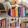 thumbnail image 6 of Colorful Striped Round Area Rug 5 FT, Non Slip Bedroom Area Rug, Modern Rainbow Abstract Graffiti Art Washable Circular Carpet Non-Shedding Floor Mat for Kitchen Dining Room Foyer Balcony Dorm, 6 of 9