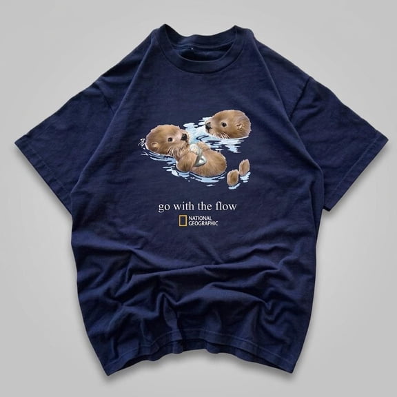 National Geographic "Go With The Flow" Otter T-Shirt , Vintage Otter Shirt ,Nature Lover Gifts