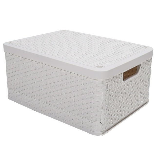 Yeacher White Collapsible Storage Box ,Waterproof Storage Box Organizer Container with Two handle , Folding Plastic Stackable Utility Crate, Durable Containers for Home & Garage Organization