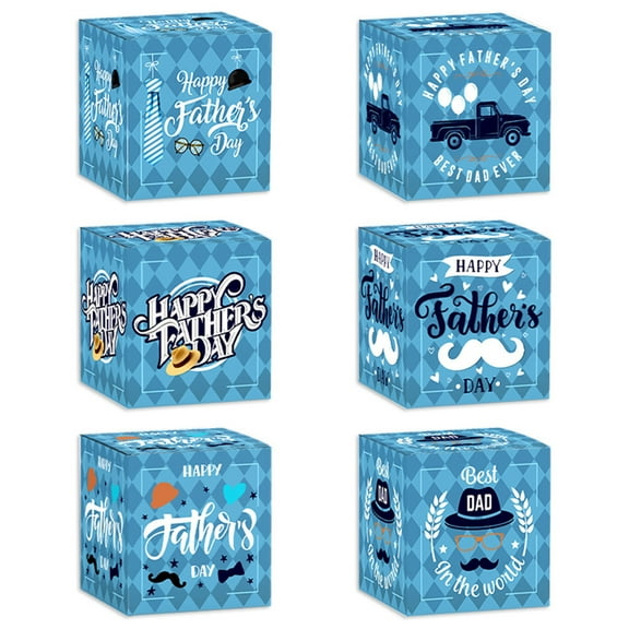 6pcs Father's Day Party Favor Gift Boxes, Father's Day Birthday Party Supplies Goody Bags Candy for Happy Fathers Day Party Supplies Decorations Blue M1