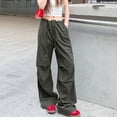 thumbnail image 2 of Brglopf Parachute Pants for Women Y2K Baggy Cargo Pants Drawstring Jogger Trousers Low Rise Wide Leg Sweatpants with Pockets Army Green XL, 2 of 6