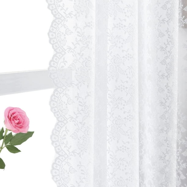FINECITY Cortinas de encaje blanco de 72.0 in de largo – Juego de cortinas de encaje transparente floral blanco para sala de estar/puerta francesa, cortinas de ventana de encaje blanco aireadas, 2 pan