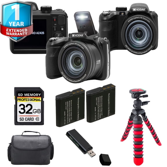 Kodak PIXPRO AZ425 Digital Camera (Black)   1 Yr Warranty  Tripod   Case -32GB Kit