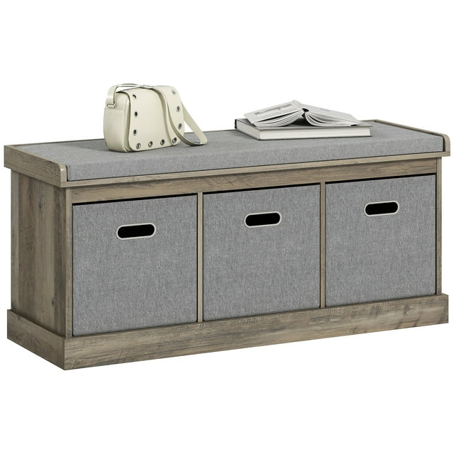 HOMCOM Banc à Chaussures avec Siège Coussiné, 3 Tiroirs en Tissu, Gris Délavé
