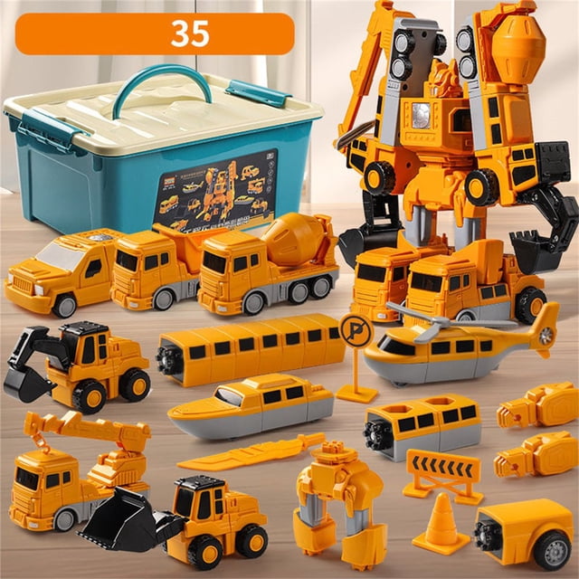 JUNWELL RRCSS Magnetic Transform Engineering Car Assembled Toys Transforming Robot Toys Set For Boys 6 In 1 Magnetic Construction Trucks Transform Robot Play Vehicles