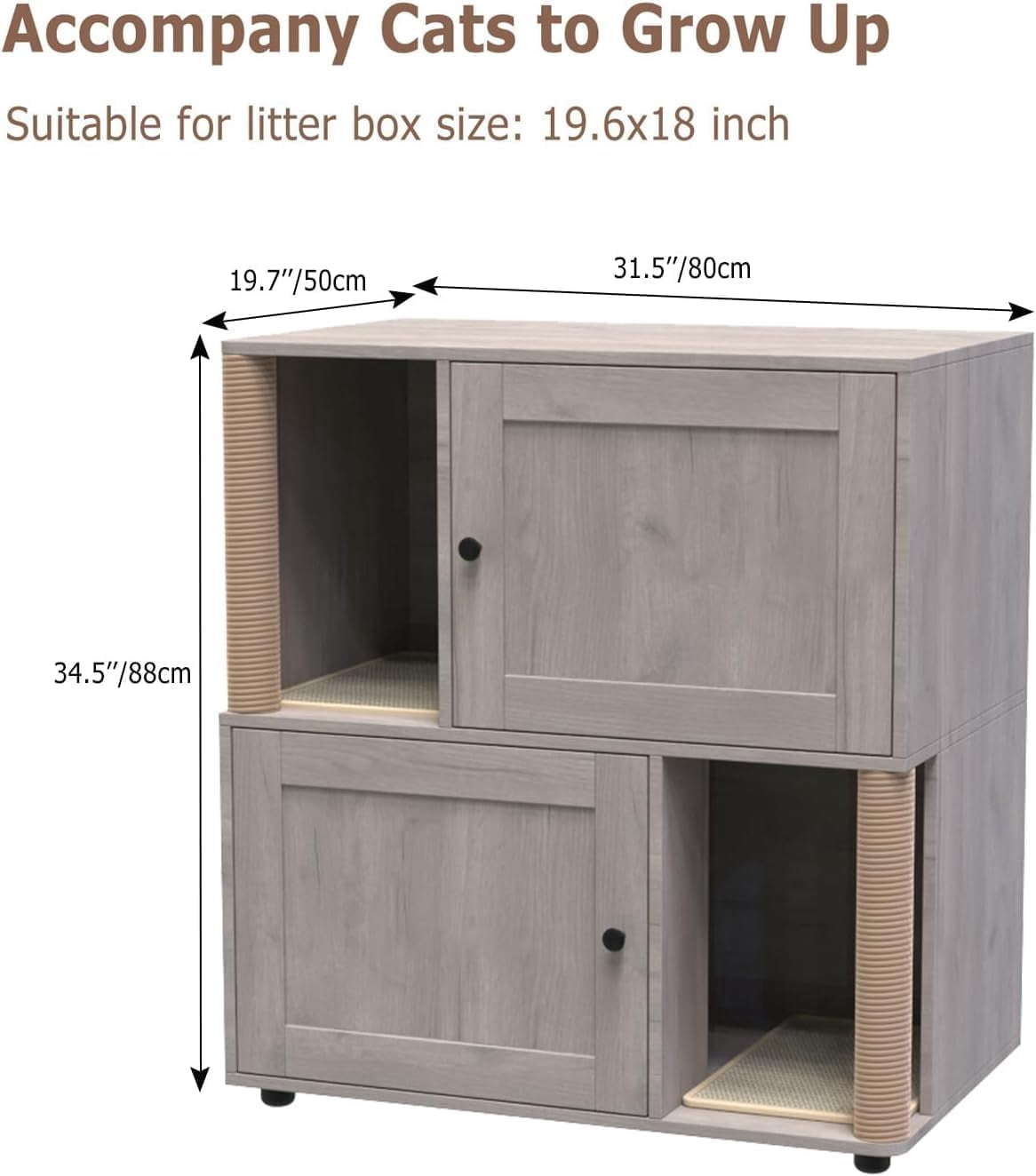 Acekid Cat Litter Box Enclosure Furniture Double Wooden Enclosed Litter Box Two-Unit Hidden Litter Cabinet Farmho