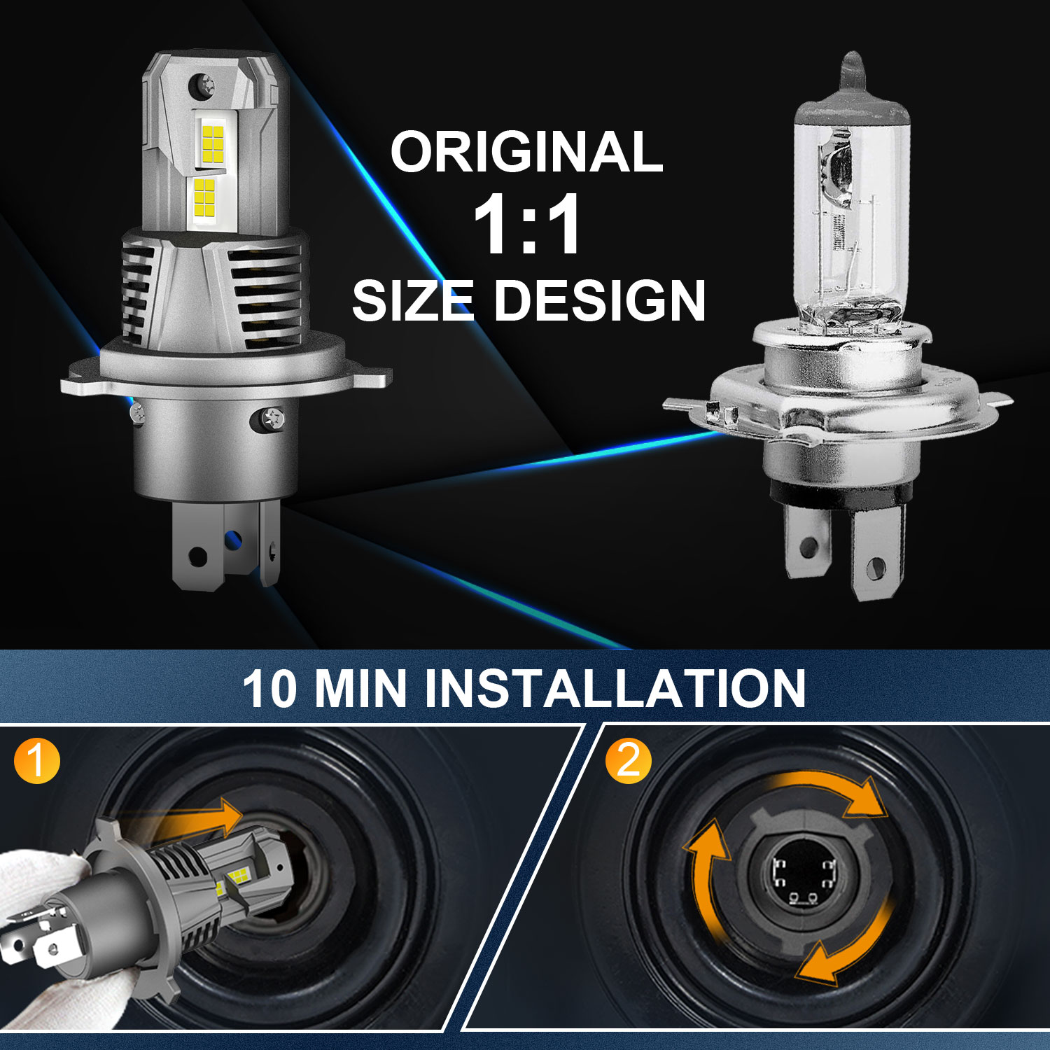 Protekz H4/9003 LED Headlight Kit – 200W 30000LM 6500K Cool White, IP68 Waterproof