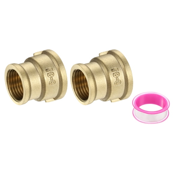 Uxcell Brass Pipe Fitting, 2Pcs 3/4" BSP Female x 1/2" BSP Female Thread Connector Brass Hex Nipple Reducing Coupling Connector for Gas Water Refrigeration System Conversion