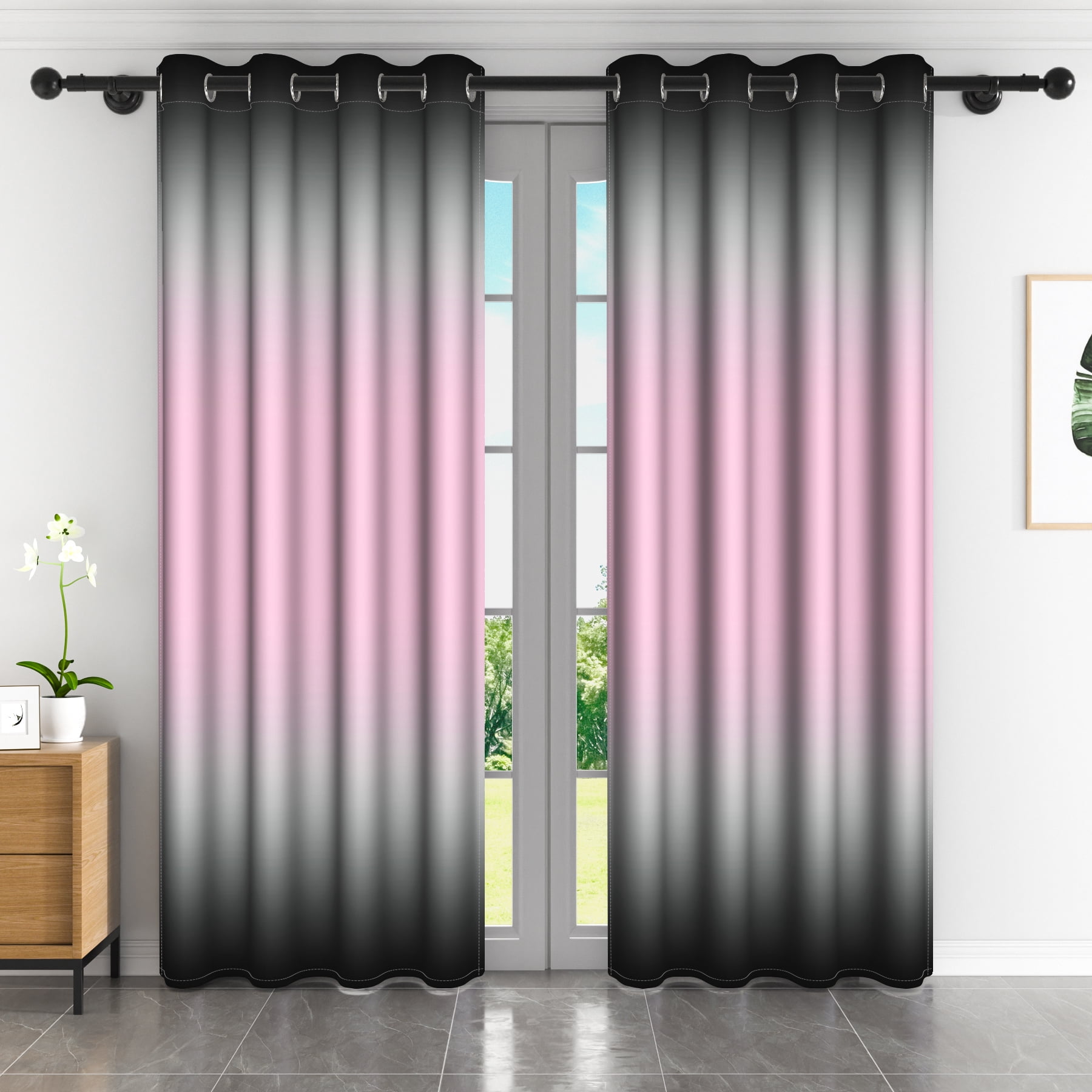 Lfeey Baby Pink Black Blackout Curtains 84 Inch Long 2 Panels, Bedroom/Living Room Insulated Light Blocking Decorative Drapes