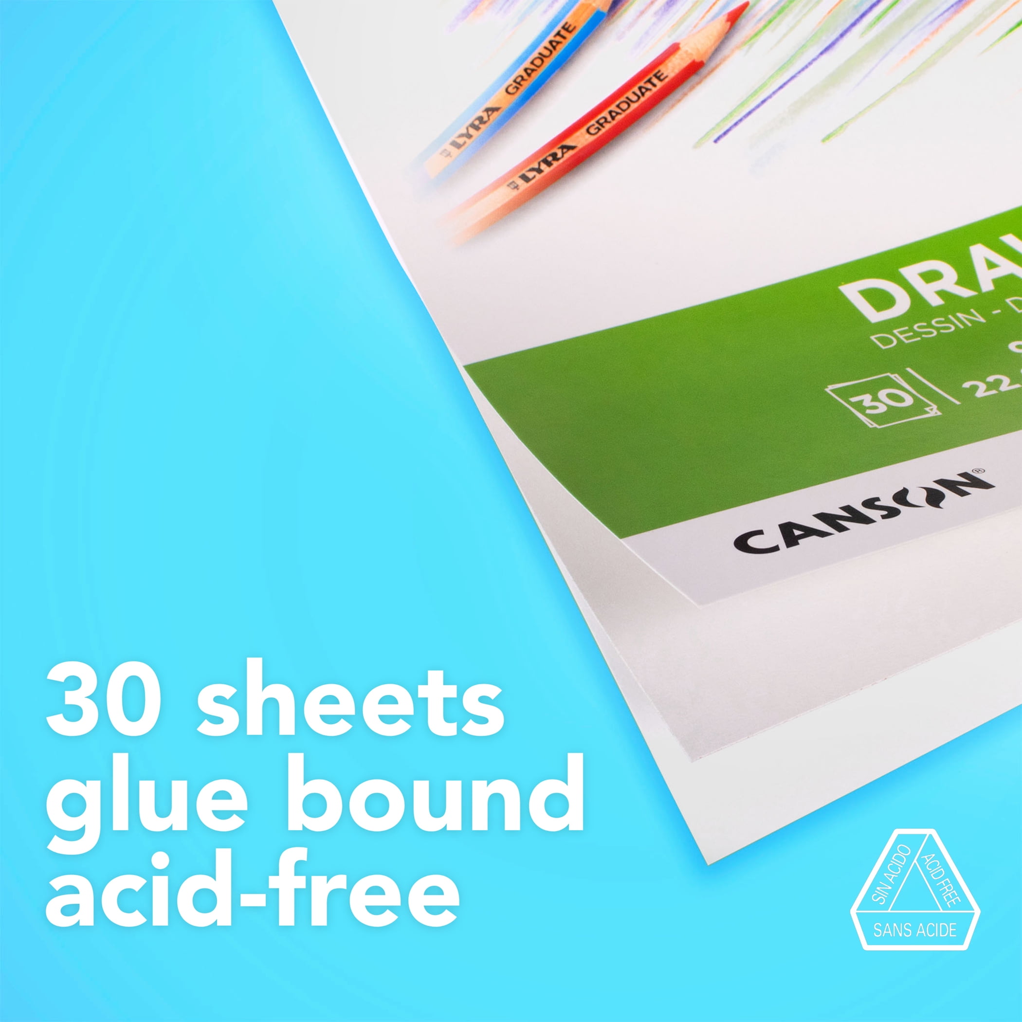 Canson Graduate Drawing Pad, Foldover Binding, 30 Sheet, 9x12 inch, Pack of 3