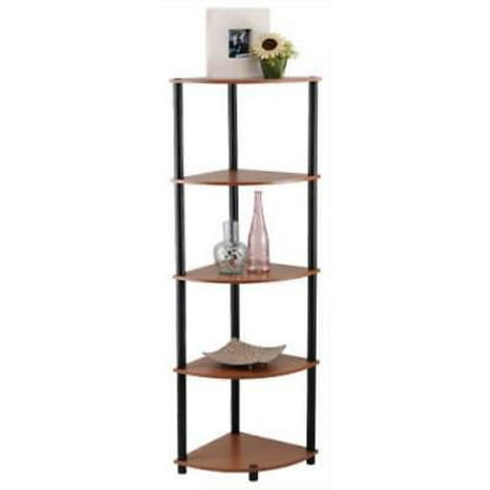 Cherry Corner Shelf - 5 Tier, Cherry Finish With Black Accents, Corner Shelf, Particle Board Only One