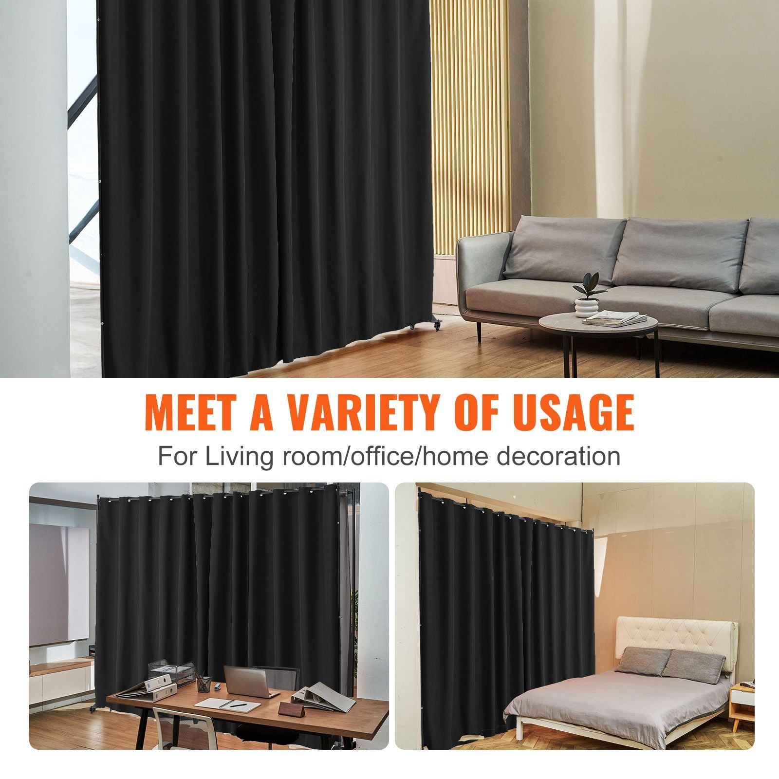 Room Divider with Wheels 121.5x17.7x96.7 Inch 180g Polyester Fabric PA Coating Carbon Steel Frame Lockable Casters for Bedroom Office Privacy