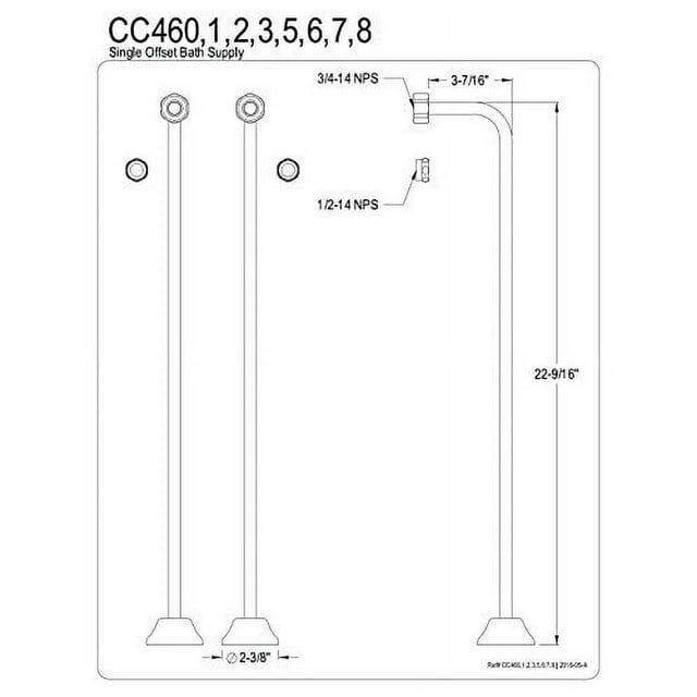 Kingston Brass CC462 Single Off Set Bath Supply Lines, 22", Polished Brass