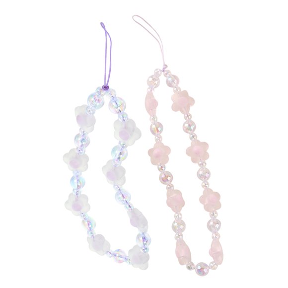 Phenofice 2PCS Beaded Phone Case String Pink Short Strap for Women Jewelry