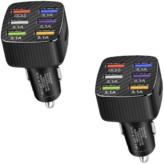 Quyaojz Car Charger Adapter, 6 USB Multi-Port Fast Charger QC3.0 USB Smart Shunt Cigarette Lighter Charger, Car Phone Charger for iPhone, Android, Samsung, Galaxy