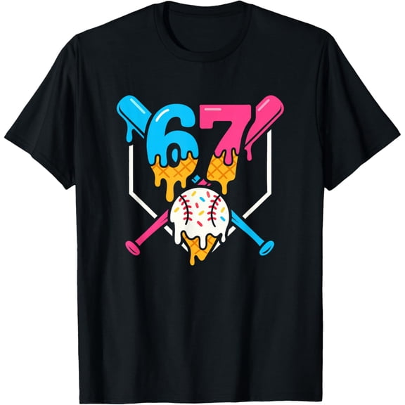 Six Seven Baseball Ice Cream Drip Cool 67 Gen Alpha Slang T-Shirt