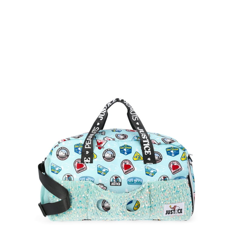 Justice Peanuts Girls Snoopy Duffle Bag with Plush Doll, Turquoise