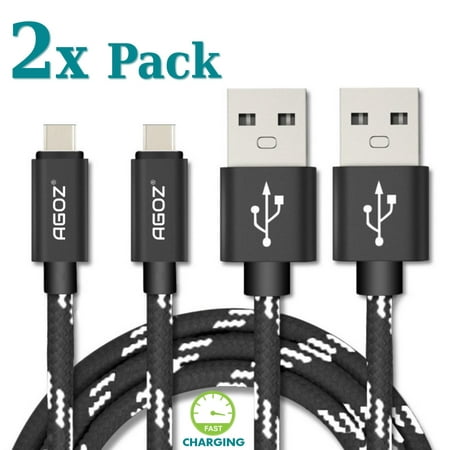 2 Pack 10ft Braided Type-C USB Data Sync FAST Charger Cable Cord For LG G8 ThinQ, V50 ThinQ, Stylo 4, V40 ThinQ, V20, V30+, V30, V30S ThinQ, V35 ThinQ, G7 ThinQ, G6, G6 + Plus,