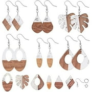 1 Box DIY 6 Pairs Resin Wood Dangle Drop Earring Making Starter Kit Lightweight Geometric Resin Wooden Pendant Vintage Statement Earrings Leaf Wood Charms Jewelry Making Supplies Craft