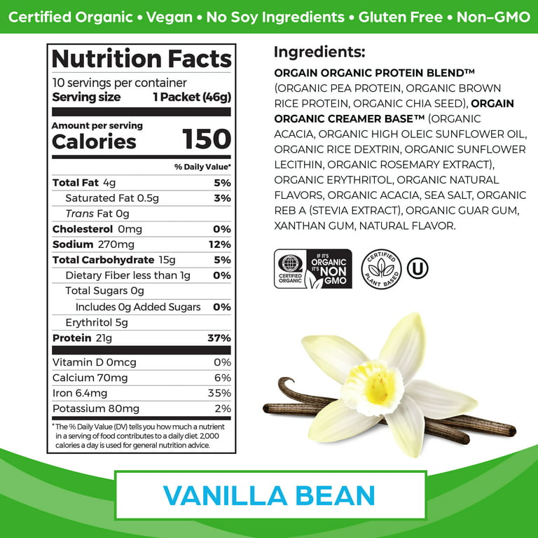 Orgain, Organic Protein Powder, Plant-Based, Vanilla Bean