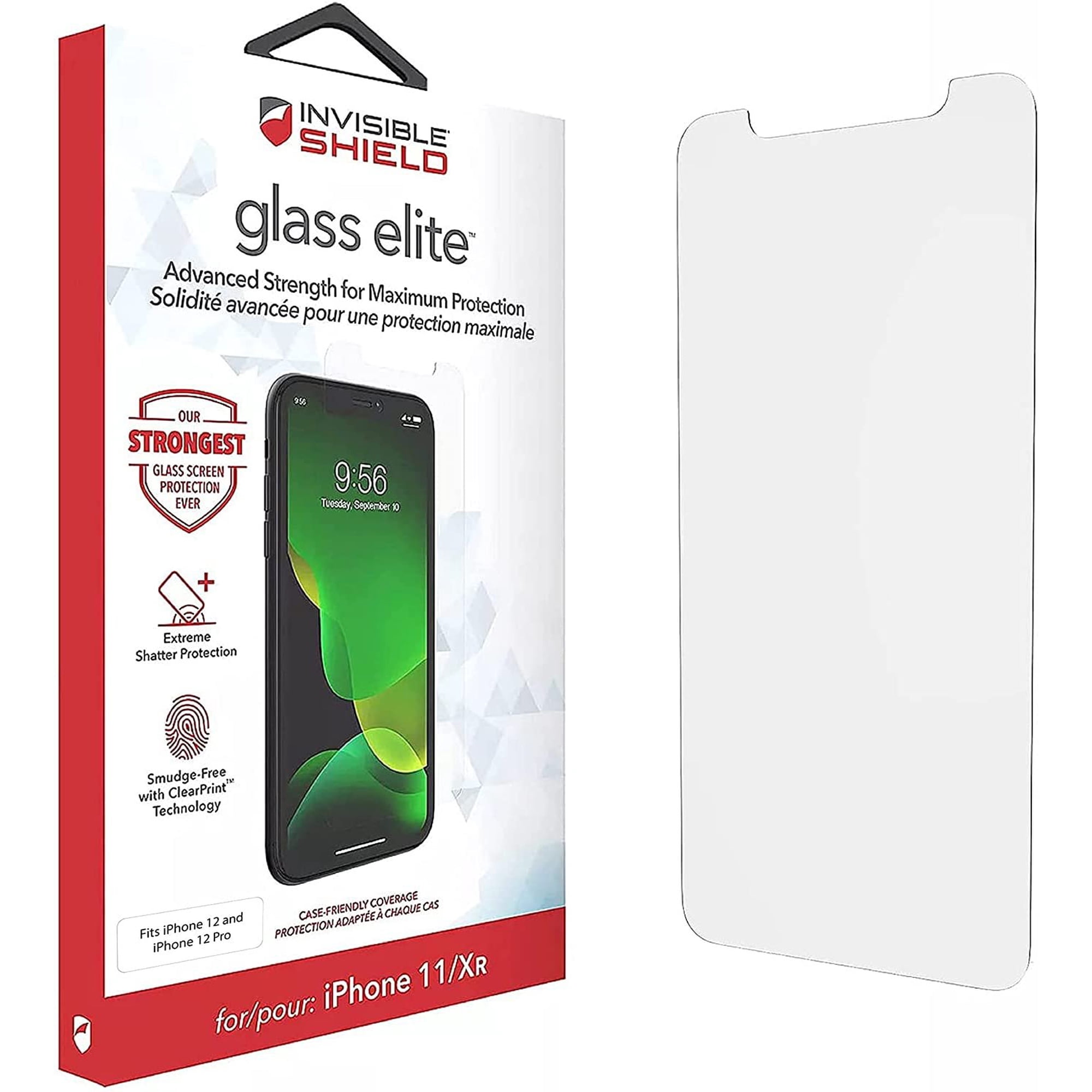 ZAGG InvisibleShield Glass Elite Screen Protector for iPhone 12, iPhone 12 Pro, iPhone 11 and iPhone XR Strongest Tempered Glass, Smudge-Free ClearPrint, Extreme Shatter, Impact, Scratch Protection