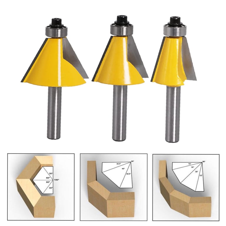 Mesee 3-Piece Chamfer Router Bit Set – 15/22.5/30 Degree Bevel Edging Bits, 1/4" Shank, With Bearings For Woodworking