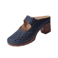 thumbnail image 2 of Women's Cut-Out Perforated Block Heel Mules, Closed Toe Scalloped Slide Sandals for Casual Wear Navy 42, 2 of 9