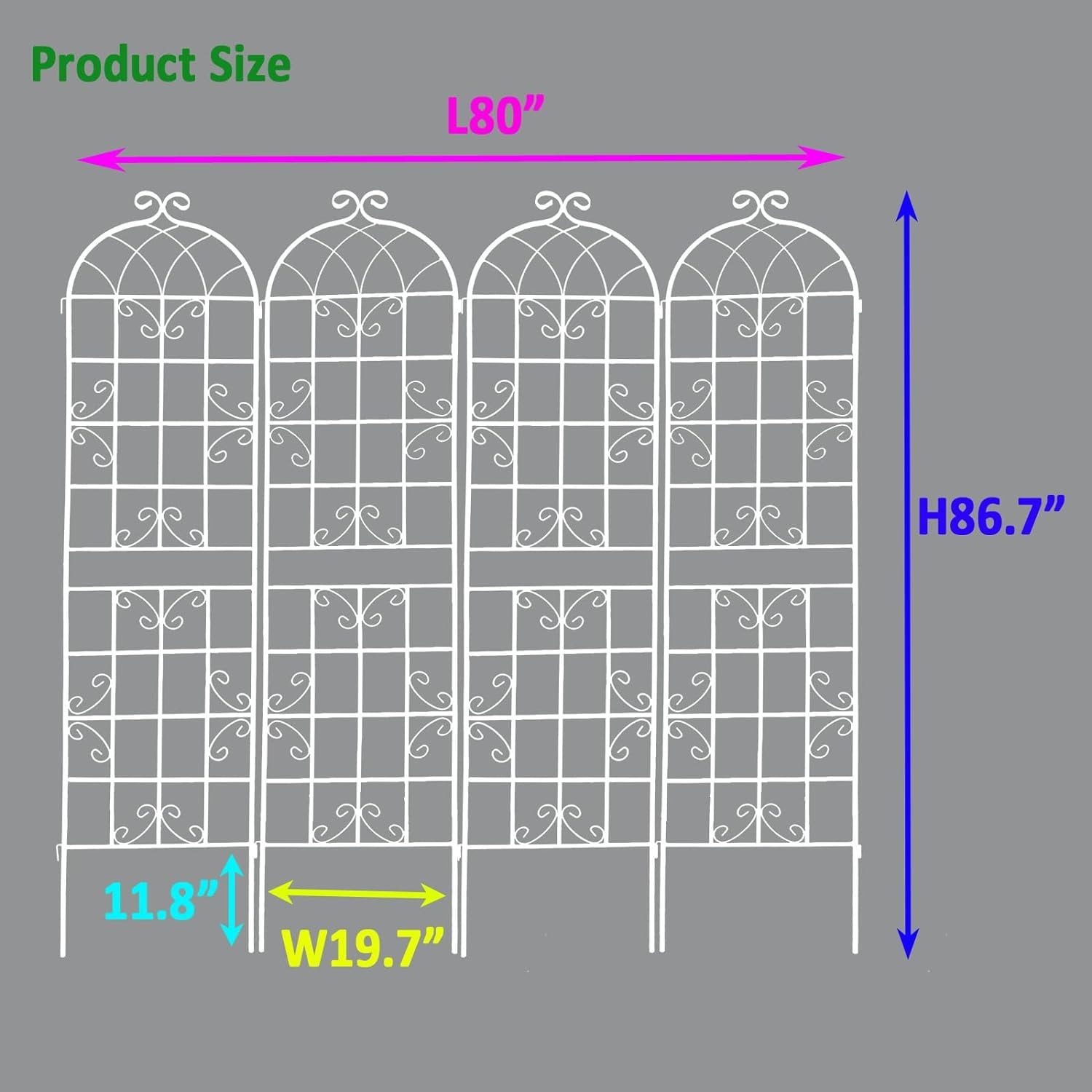 4 Pack Large Garden Trellis 86.7" H x 19.7" W Heavy Duty Rustproof White Iron Plant Trellis for Potted Plant Support Metal Climbing Rose Trellis Vine Vegetable Cucumber