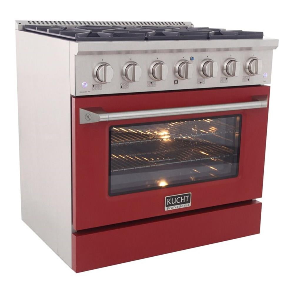 Pemberly Row 36" Modern Stainless Steel Natural Gas Range in Red/Silver