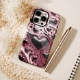 thumbnail image 6 of Heart Design iPhone Case, Pink Metallic with Glossy Black Hearts, Romantic Valentine’s Day Gift for Women and Men, Compatible with iPhone 11/12/13/14/15/16 (Pro Max/Plus), 6 of 9