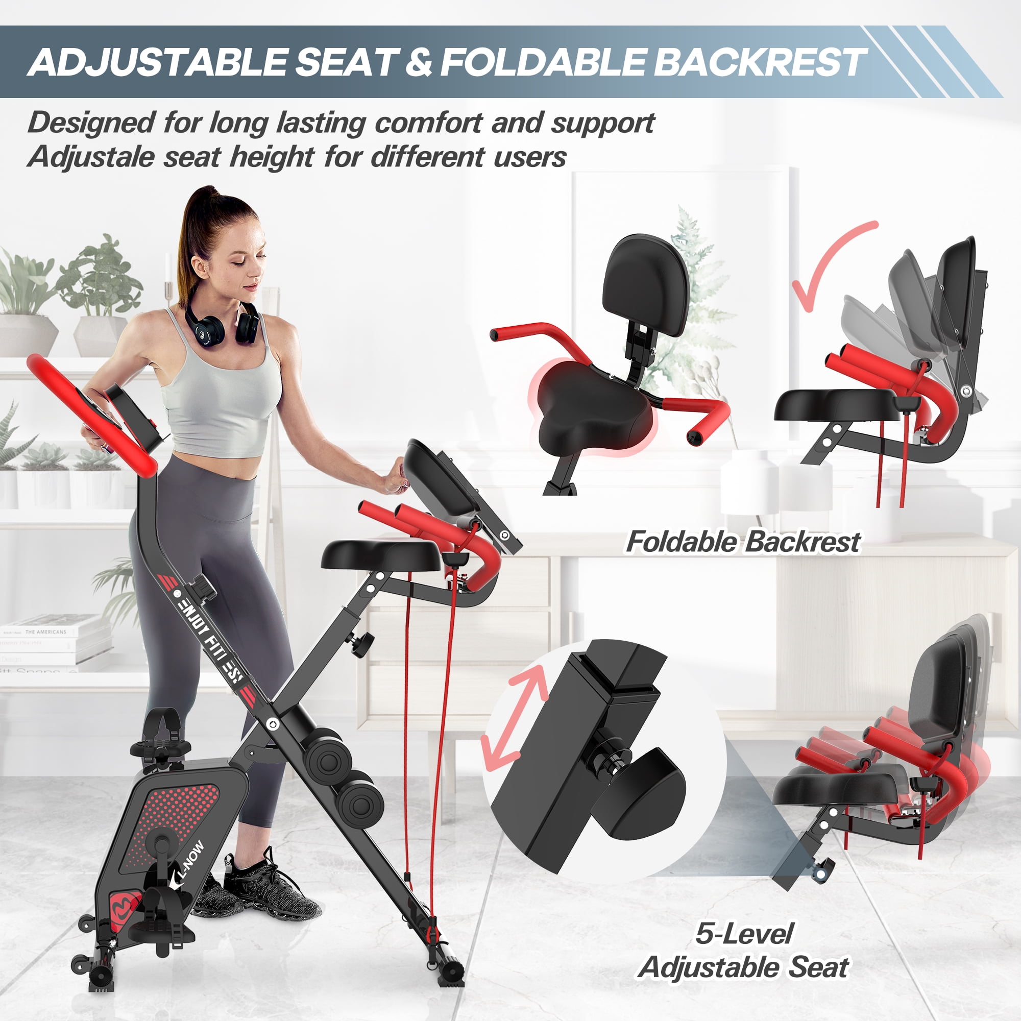 Pooboo Recumbent Folding Exercise Bike with Large Seat Magnetic Indoor Cycling Upright Stationary Bicycle 280lbs Walmart