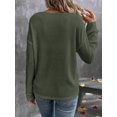 thumbnail image 2 of Women's Olive Green Ribbed Knit V-Neck Sweater Drop Shoulder Loose Fit Long Sleeve Pullover for Fall Winter Layering with Jeans Daily Outfits, 2 of 8
