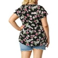 thumbnail image 3 of MODA NOVA Juniors Plus Size Retro Floral V Neck Tiered Short Sleeve Blouse Black 3X, 3 of 6