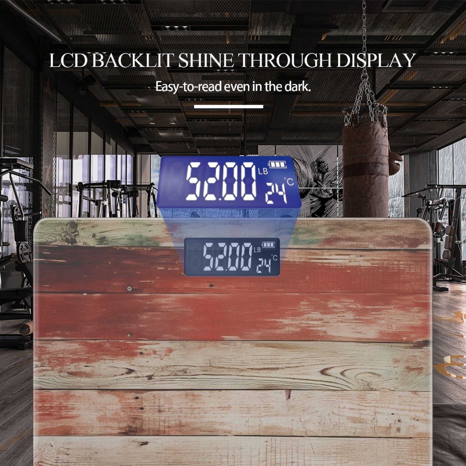 Bathroom Scale, Highly Accurate Digital Body Scale,Precisely Measures Weight up to 400 lbs-Colorful Rustic Wooden With Distressed Wooden