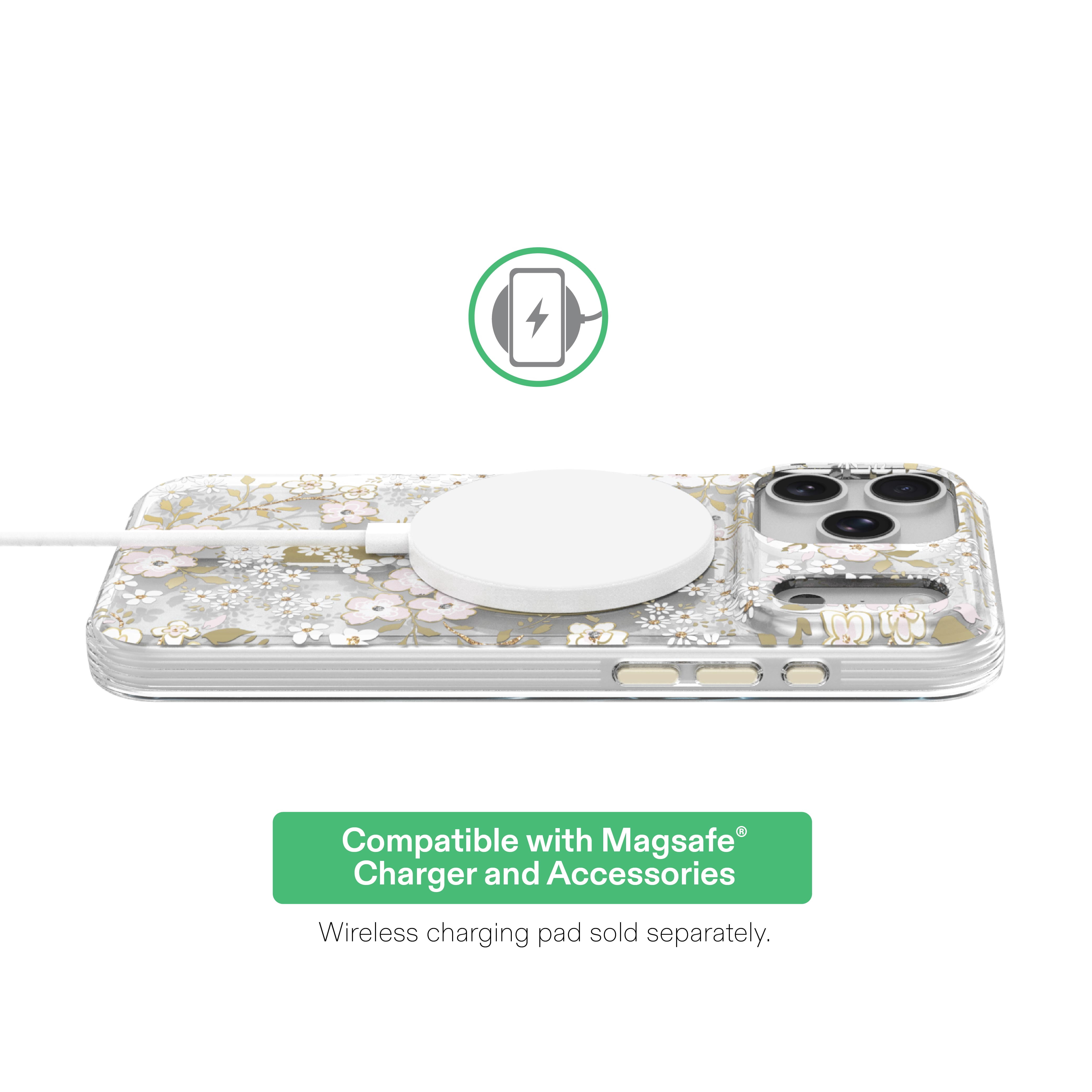 onn Phone Case for iPhone 18 Pro Max / 17 Pro Max, MagSafe Compatible - Pink & White Floral with Gems