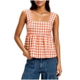 thumbnail image 1 of Blusas sin Mangas de Cuadros para Mujer con Escote Cuadrado Estilo Babydoll, Camisetas de Verano Suaves y Cómodas con Tirante Ancho sin Mangas, 1 of 8