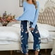 thumbnail image 3 of Conjunto de pijama de manga larga para mujer, informal, lavable a máquina, con cuello redondo, 3 of 6