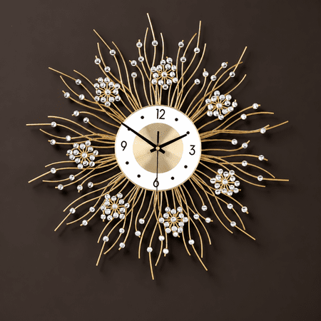 Gold50 20*20Inch Sunflower Shape Iron Metal Decorative Wall Clock for Home Office Cafe