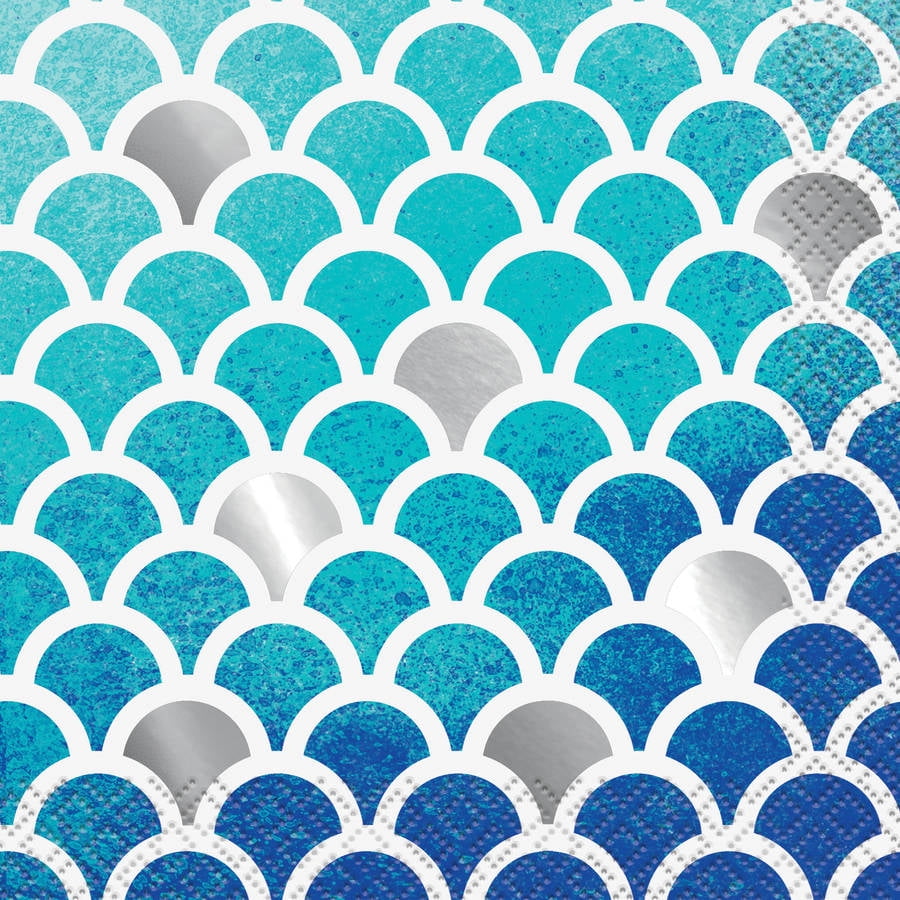 Ocean Blue Scallop Print Beverage Napkins, 16ct by Unique Industries