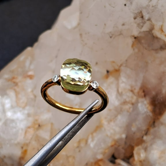 Lemon Quartz Gemstone With Moissanite 925 sterling Silver Ring For Women