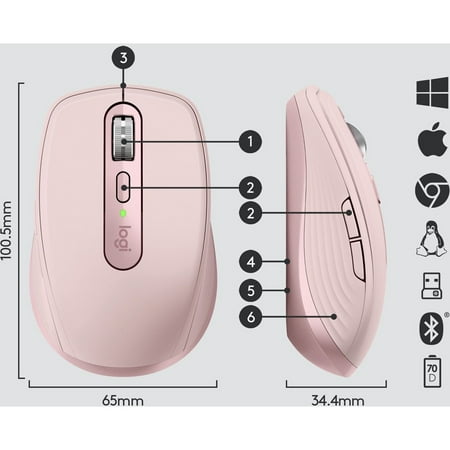 Logitech 910005986 MX Anywhere 3 Compact Performance Mouse - Rose