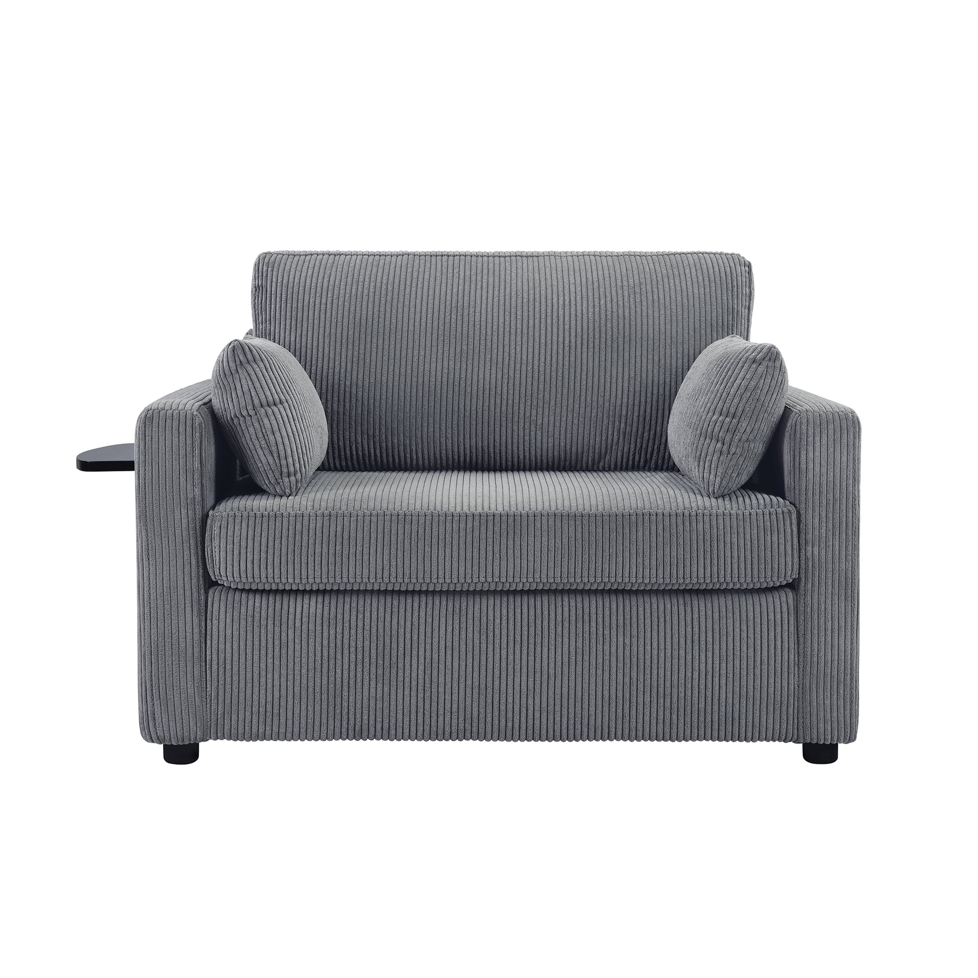 Harper & Bright Designs Pull Out Couch Bed with Mattress, Twin Size Convertible Sofa Bed with Foldable Side Table, Loveseat Sleeper for Living Room Apartment, Gray