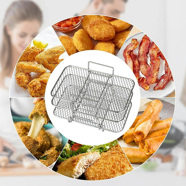 Multifunctional Air Fryer Accessories - Stainless Steel Double-Layer Grill  Steaming Rack with 1 Shelf and 4 Skewers for Perfectly Cooked Meals
