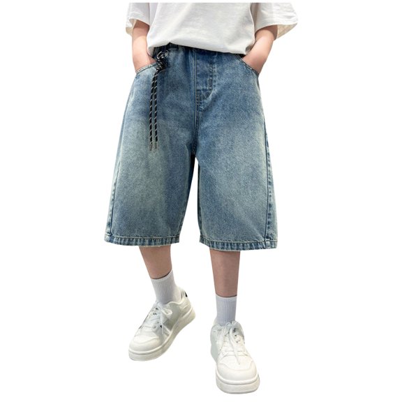 Boys' Denim Shorts - Blue, Elastic Waist, Roll-Up Cuffs, Comfortable Fit, Casual Wear Back To School Outfits