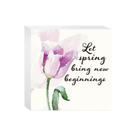 Spring New Beginning Blush Purple Floral 5 x 5 Wood Tabletop Sign Plaque