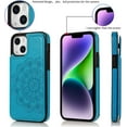 thumbnail image 6 of Design for iPhone 14 Plus Case with Tempered Glass Screen Protector Credit Card Holder Slot, PU Leather Wallet Phone Cases Kickstand Protective Cover for iPhone14plus iP14+ Women 6.7" Blue, 6 of 14