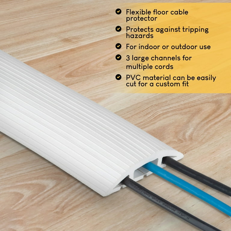 3 Channel Floor Cord Protector Covers Cables, Cords, or Wires (White 4 ft)