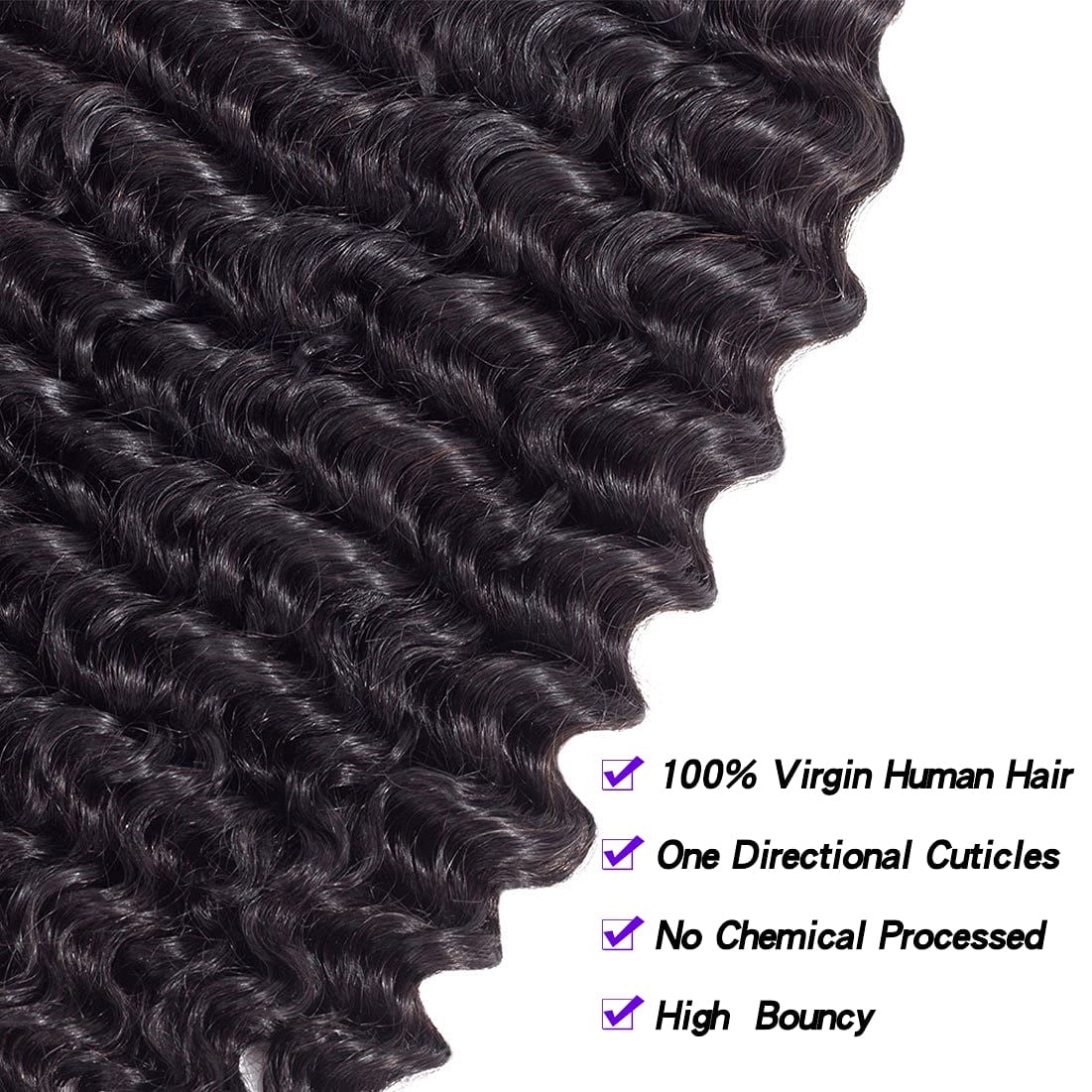 Brazilian Deep Wave 3 Bundles with Closure - Virgin Hair Deep Wave Human Hair Deep Curly Bundles with Lace Closure (22 closure+24 26 28)
