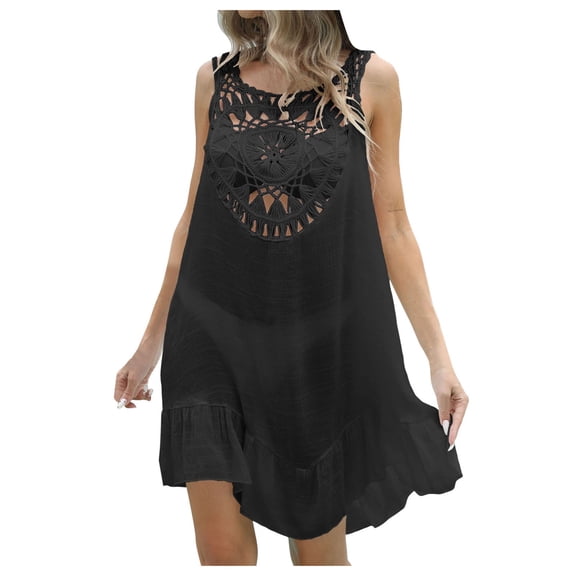 GEWSEY Womens Bathing Suit Cover Ups Bikini Swimsuit Summer Crochet Hollow Knit Swimsuit Beach Dress Vacation Outfits (Black, One Size)